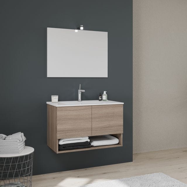 Mobile bagno sospeso moderno 81x50 cm bianco con 2 cassetti rallentati