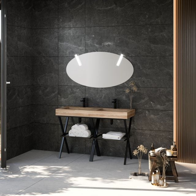 ARREDO BAGNO A TERRA 120CM 2 CAVALLETTI IN METALLO E LAVABO IN HPL | DIAMANTE