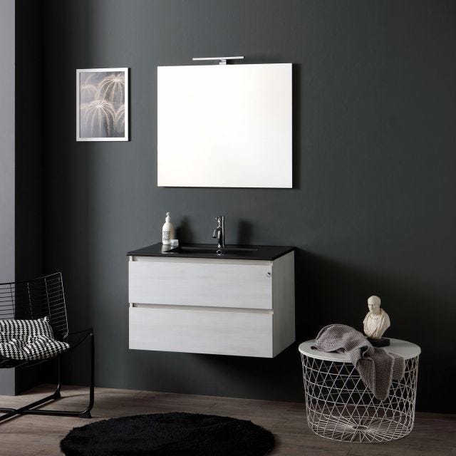 MOBILE BAGNO SOSPESO 80CM GRIGIO CHIARO CON LAVABO NERO OPACO | BERLIN