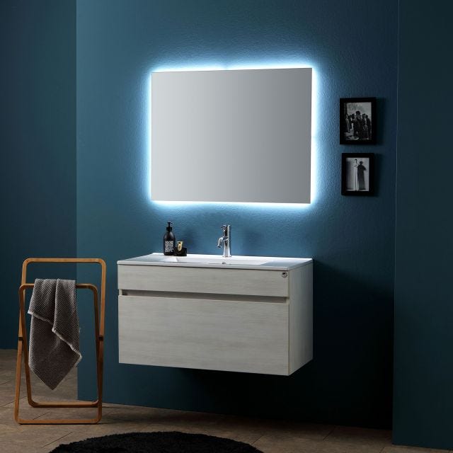 ARREDO BAGNO SOSPESO CM90 PROMENADE E SPECCHIO RETROILLUMINATO | SOLE