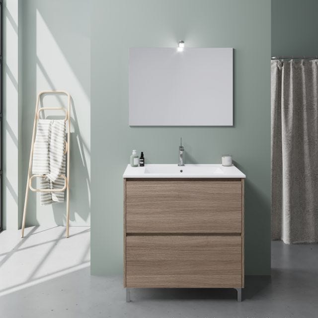 MOBILE BAGNO A TERRA DA 80CM CON LAVABO E CASSETTI ROVERE | LAGUNA