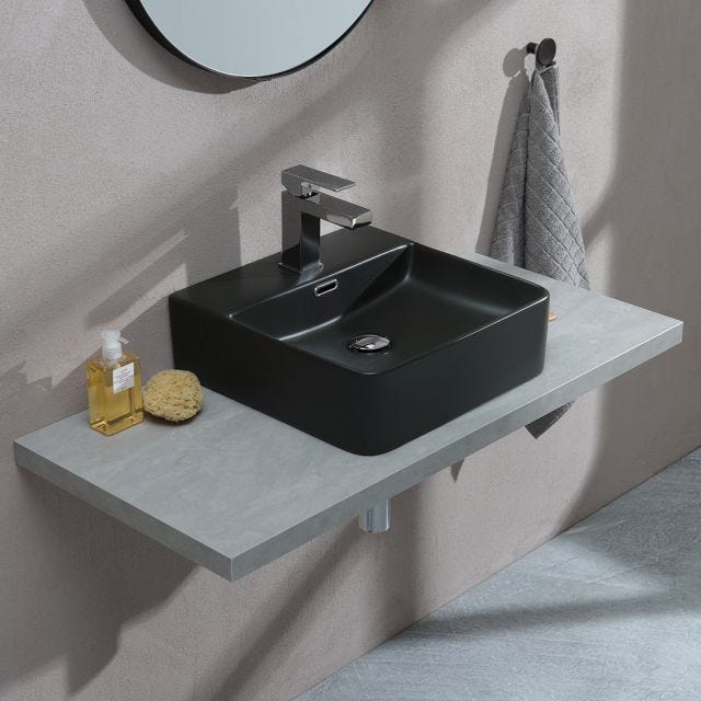 LAVABO QUADRATO DA APPOGGIO NERO IN CERAMICA