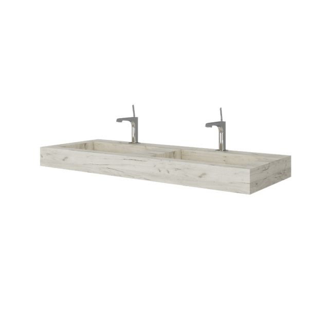 LAVABO BAGNO IN HPL A DUE VASCHE ROVERE GHIACCIO 120CM