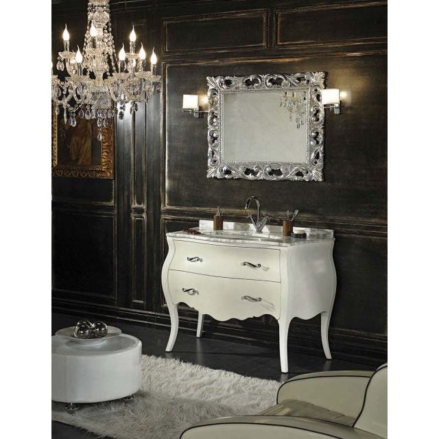 MOBILE BAGNO SHABBY BAROCCO IN BIANCO CON CASSETTI E GAMBE