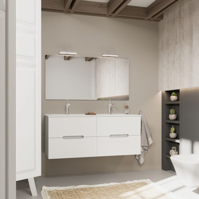 MOBILE BAGNO BIANCO E GRIGIO 120CM, 4 CASSETTI, DOPPIO LAVABO | MAGNOLIA