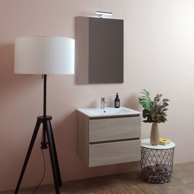 MOBILE BAGNO CON CASSETTI E LAVABO CERAMICO + LUCE A LED 60 CM OLMO LEONE | BERLIN