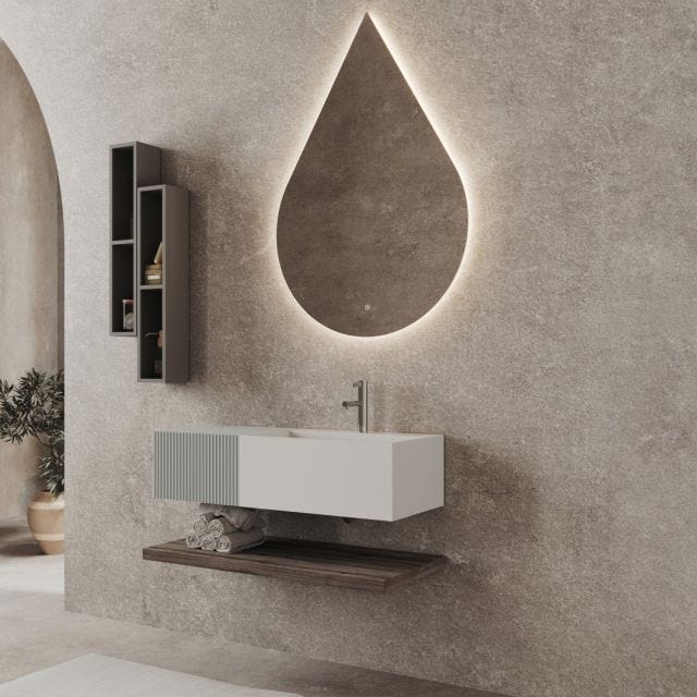 COMPOSIZIONE DA 100 CM CON 1 CASSETTO GRIGIO PERLA SPECCHIO GOCCIA | RODI