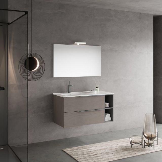 MOBILE BAGNO SOSPESO DA 100CM GRIGIO FRASSINO CON SPECCHIO 100X60 | NEW YORK