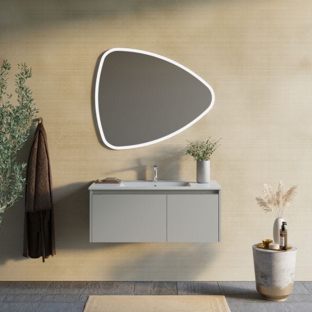 MOBILE BAGNO 100CM SABBIA OPACO, LAVABO, SPECCHIO GOCCIA 100X85 | MONACO