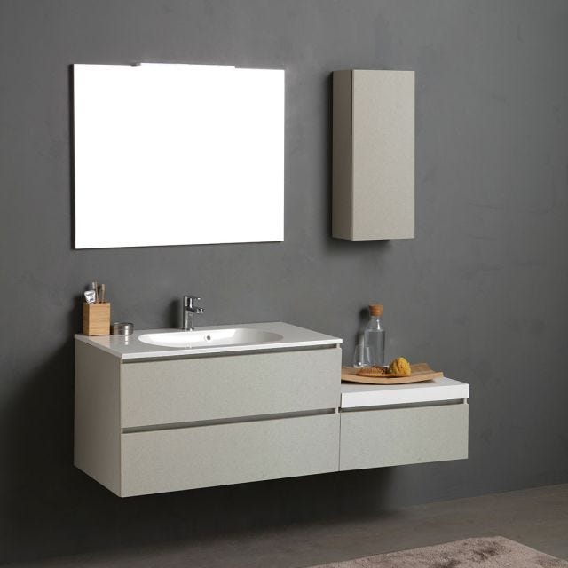 MOBILE BAGNO SOSPESO 150CM CASSETTI E PENSILE GRIGIO PERLA | VALENTINA