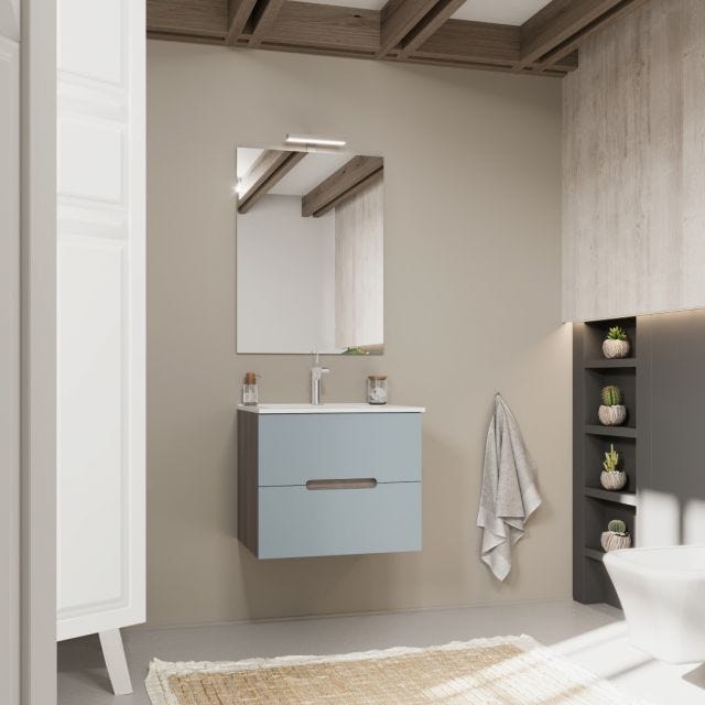 MOBILE BAGNO SOSPESO 60CM QUERCIA NATURALE E FRONTALE BLU OPACO | MAGNOLIA