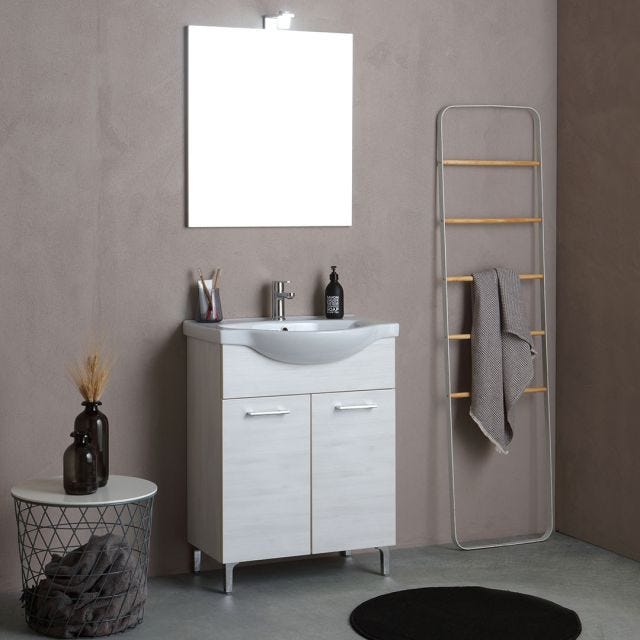 Mobile bagno a terra 115 cm bianco decape con cassetti specchio e