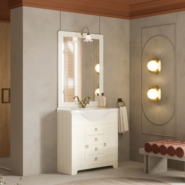 MOBILE BAGNO A TERRA 85CM BIANCO DECAPATO CON SPECCHIO | TOSCANA