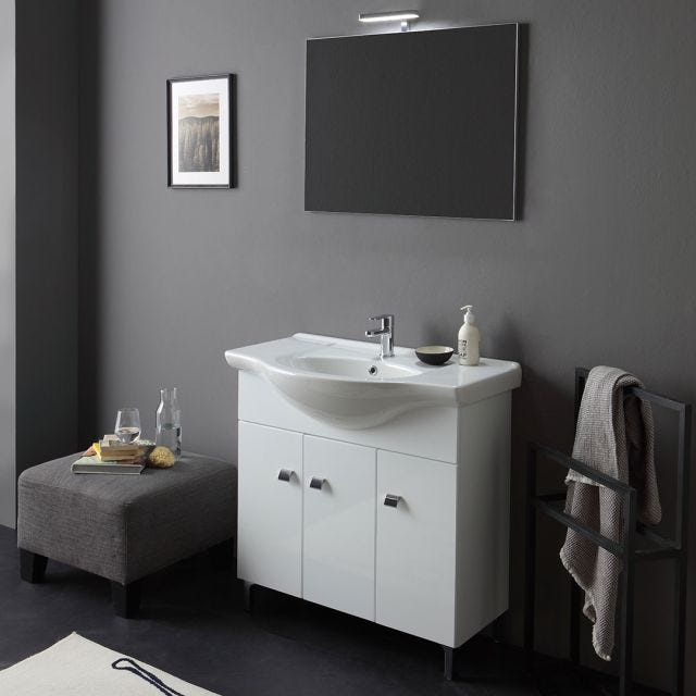 MOBILE BAGNO BIANCO LUCIDO A TERRA 85 CM 3 ANTE | SMERALDO