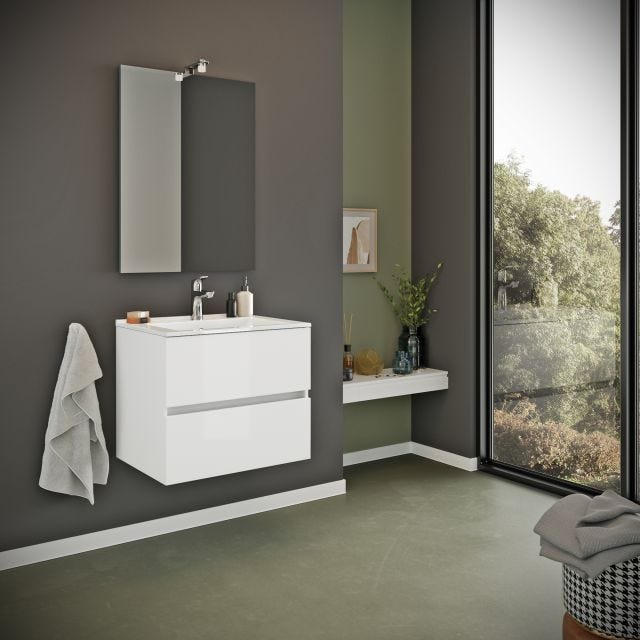 MOBILE BAGNO SOSPESO CON LAVABO 60CM E CASSETTI BIANCO LUCIDO | BENACO