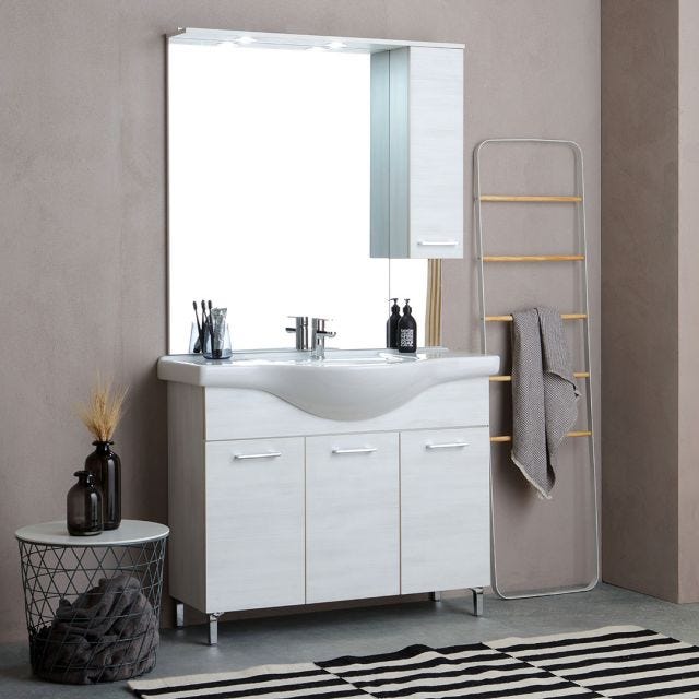 MOBILE BAGNO A TERRA 105CM CON 3 ANTE QUERCIA BIANCO | RIMINI