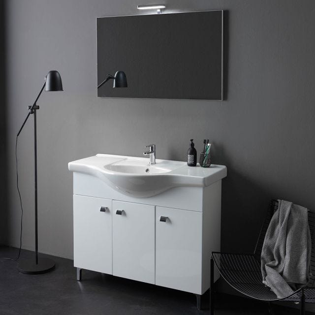 MOBILE BAGNO 105CM BIANCO LUCIDO, SPECCHIO 100X60 E LAMPADA | SMERALDO