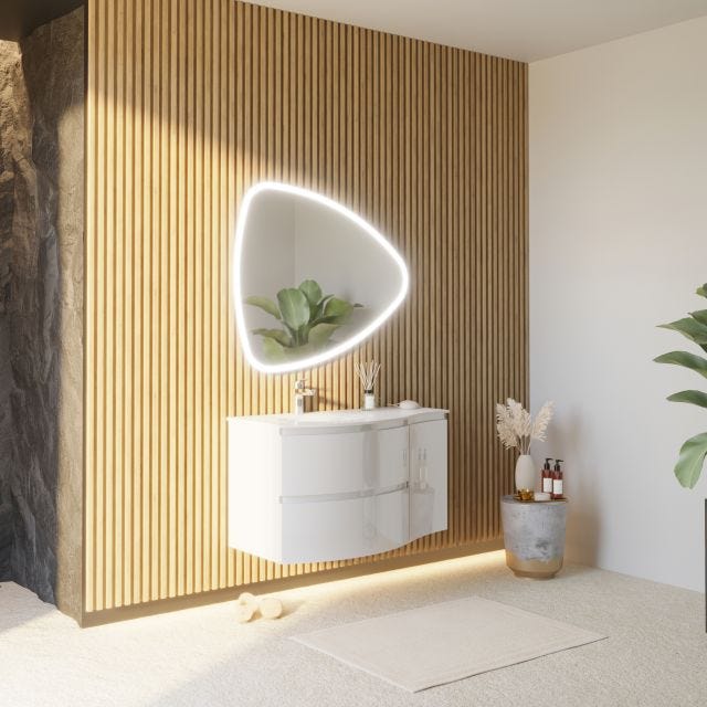 MOBILE BAGNO SOSPESO 105 CM BIANCO LUCIDO SPECCHIO A GOCCIA | LOS ANGELES