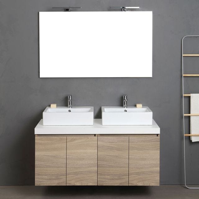 MOBILE BAGNO 120CM CON 4 ANTE ROVERE NATURALE DOPPIO LAVABO | VALENTINA