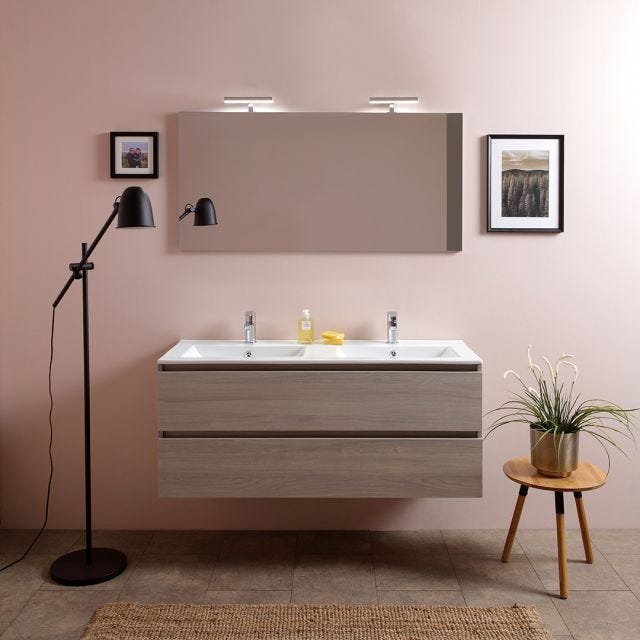 Mobile bagno sospeso 115 cm noce lavabo a dx specchio e pensile - Rilievo