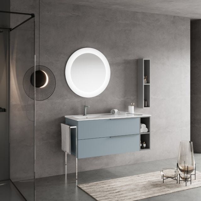 MOBILE BAGNO SOSPESO 120CM CELESTE, LAVABO, SPECCHIO ROTONDO | NEW YORK