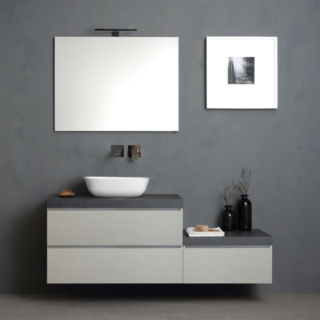 MOBILE BAGNO SOSPESO 150CM, CASSETTI GRIGIO PERLA, TOP ANTRACITE | VALENTINA