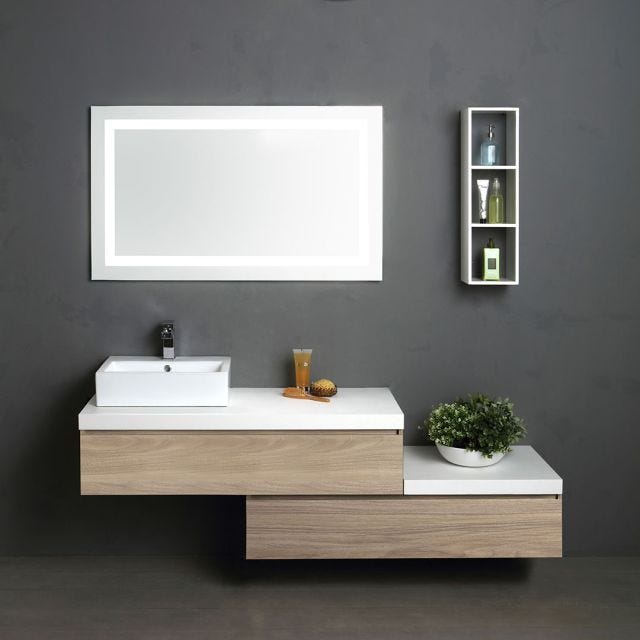 MOBILE BAGNO SOSPESO 180CM ROVERE CON TOP BIANCO | VALENTINA