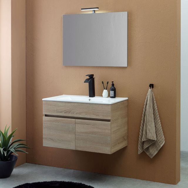 MOBILE BAGNO SOSPESO 80CM 2 ANTE ROVERE BROWN, SPECCHIO 80X60 | SILVIA