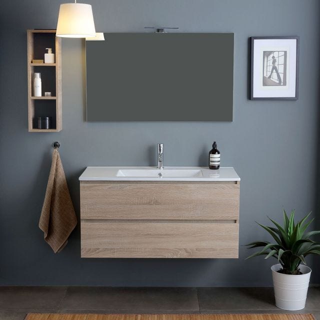 MOBILE PER BAGNO SOSPESO 100CM 2 CASSETTI SOTTOLAVABO ROVERE | BERLIN