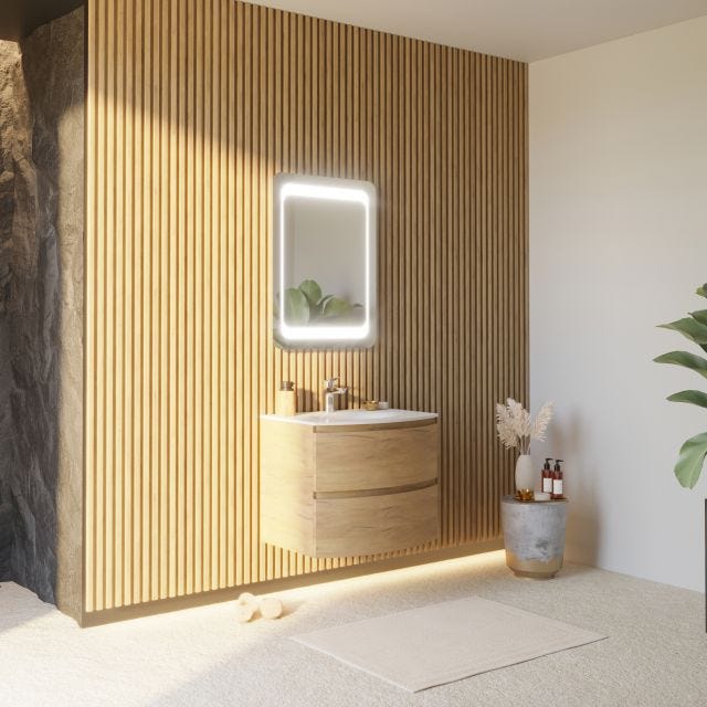 MOBILE BAGNO SOSPESO CURVO 70CM ROVERE MIELE CON LAVABO IN RESINA | LOS ANGELES