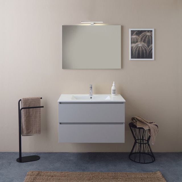 MOBILE BAGNO SOSPESO 80CM  BIANCO BOSCO CON SPECCHIO 80X60 | BARCELLONA