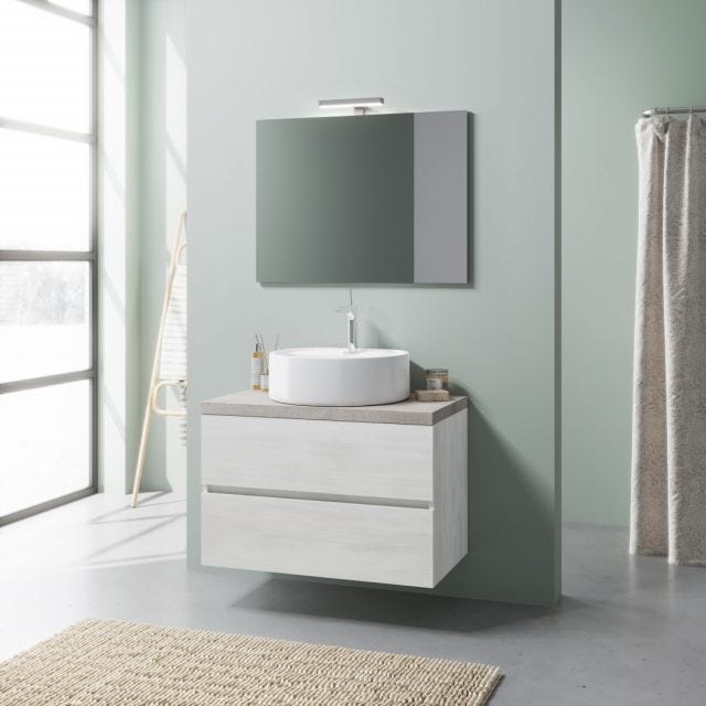 MOBILE SOTTOLAVABO SOSPESO 80CM ROVERE BIANCO E BETON, LAVABO ARREDO | ELBA