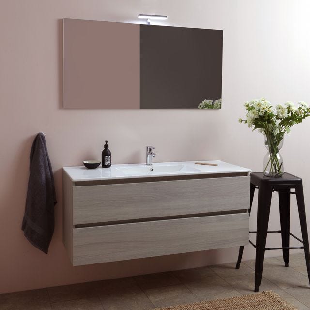 Mobile bagno sospeso 115 cm noce lavabo a dx specchio e pensile - Rilievo