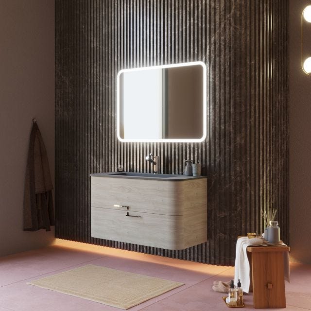 MOBILE SOSPESO BAGNO 100 CM ROVERE ARTICO LAVABO IN RESINA NERO | HOLLYWOOD