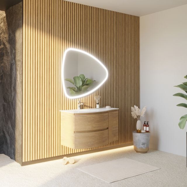 MOBILE BAGNO SOSPESO CURVO ROVERE MIELE 105CM CON SPECCHIO A GOCCIA | LOS ANGELES