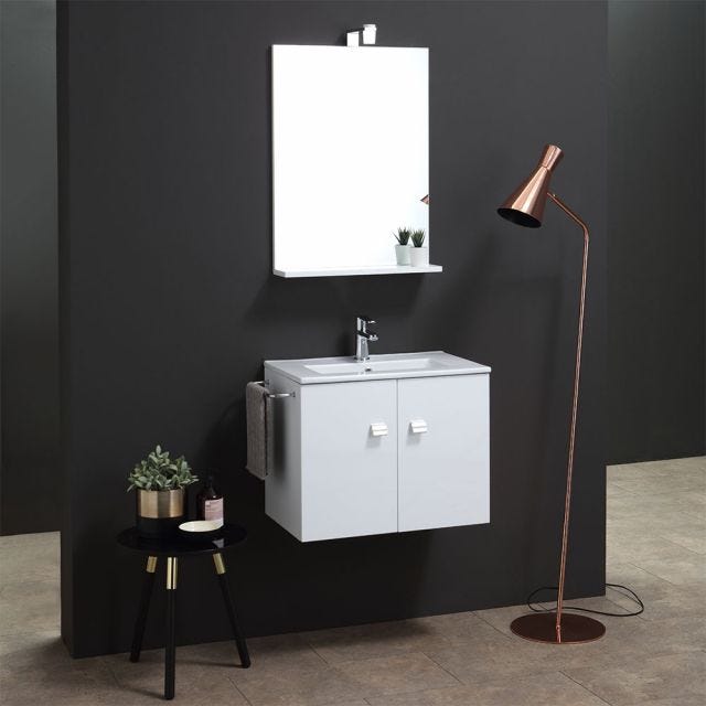 MOBILE BAGNO DA 60 CM CON LAVABO E SPECCHIO BIANCO | SQUARE