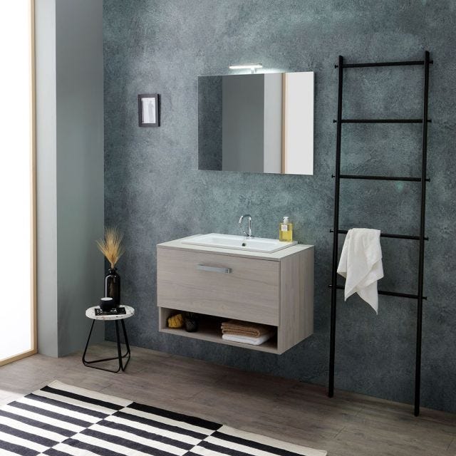 MOBILE SOSPESO 80CM ROVERE GRIGIO CON LAVABO SOPRAPIANO | LOTTO