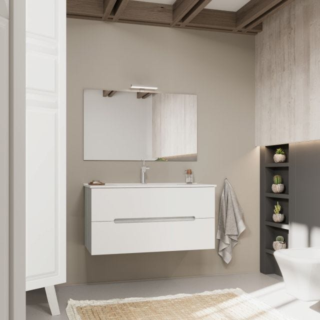 MOBILE BAGNO CASSETTI BIANCO OPACO E LEGNO GRIGIO 100CM | MAGNOLIA