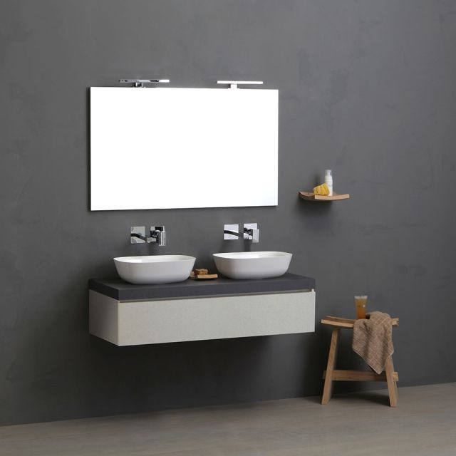 MOBILE BAGNO 120CM GRIGIO PERLA CON DOPPIO LAVABO D'APPOGGIO | VALENTINA
