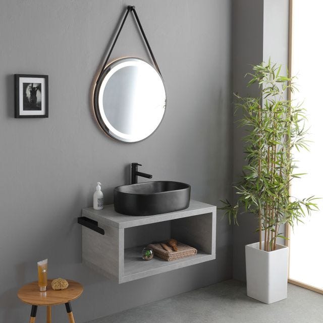 MOBILE BAGNO SOSPESO 80CM CON LAVABO DA APPOGGIO NERO OPACO | KYOTO