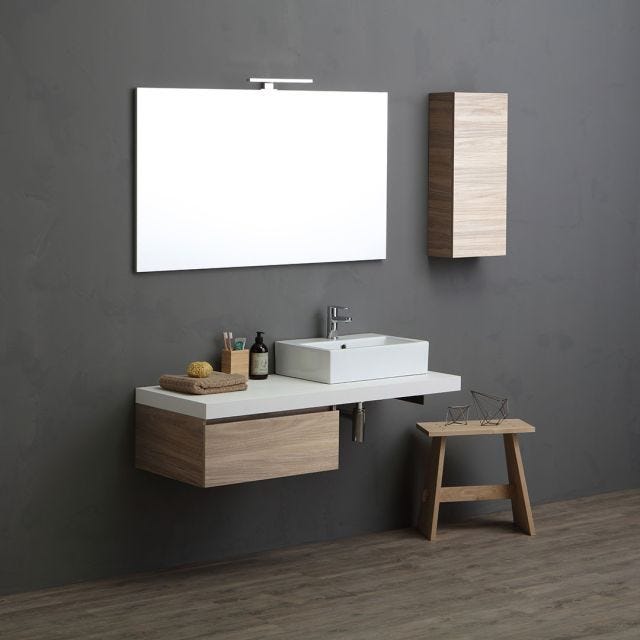 MOBILE BAGNO 120CM BIANCO E ROVERE CON LAVABO RETTANGOLARE | VALENTINA