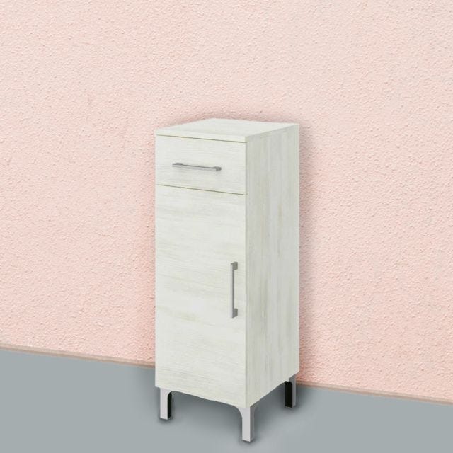 MOBILETTO PER BAGNO A TERRA 30CM, ANTA+CASSETTO QUERCIA BIANCO | RIMINI