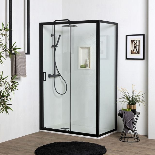 PORTA DOCCIA NICCHIA 120 CM + PARETE FISSA 70 CM NERO OPACO | CITY