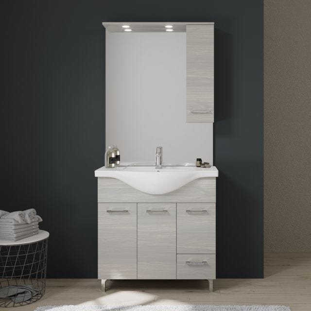 MOBILE BAGNO DA 85 CM CON PIEDINI CROMATI QUERCIA GRIGIO | RIMINI