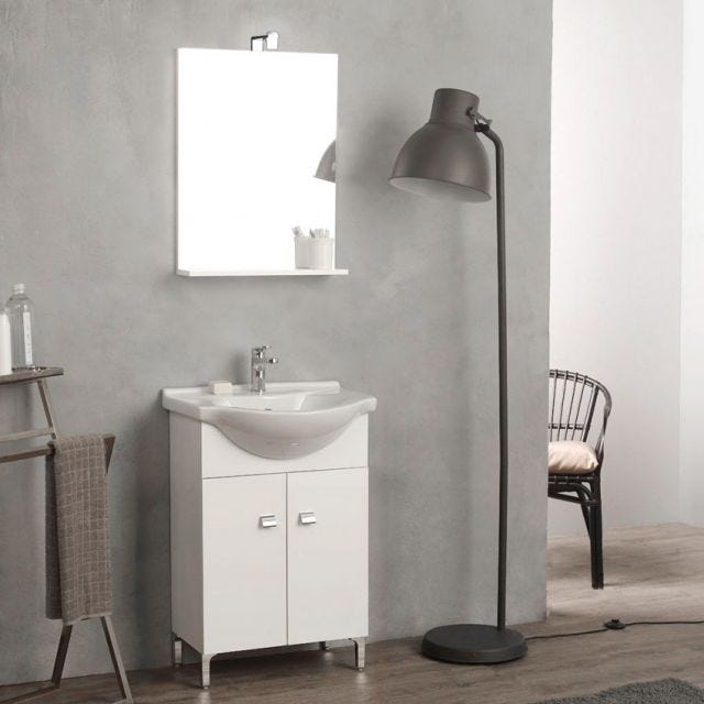 Kiamami Valentina Mobile Bagno con cassetti 100cm lavabo e Specchio Bianco  Lucido