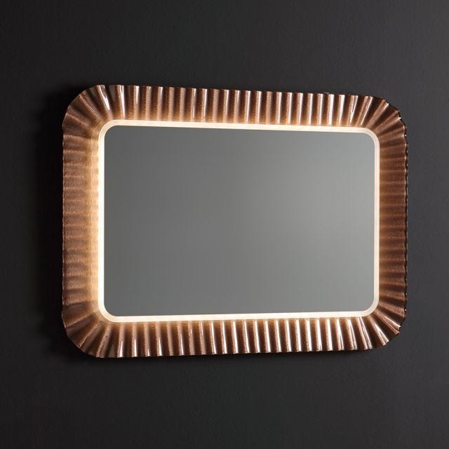 SPECCHIO A LED CON CORNICE IN VETROFUSO ONDULATO BRONZO 94X68