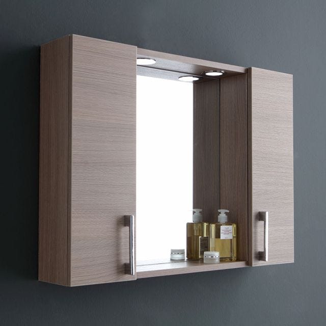 SPECCHIO BAGNO CONTENITORE 77CM 2 PENSILI ROVERE FUMO